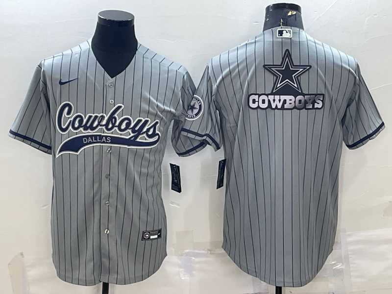 Men's Dallas Cowboys Grey Team Big Logo With Patch Cool Base Stitched Baseball Jersey